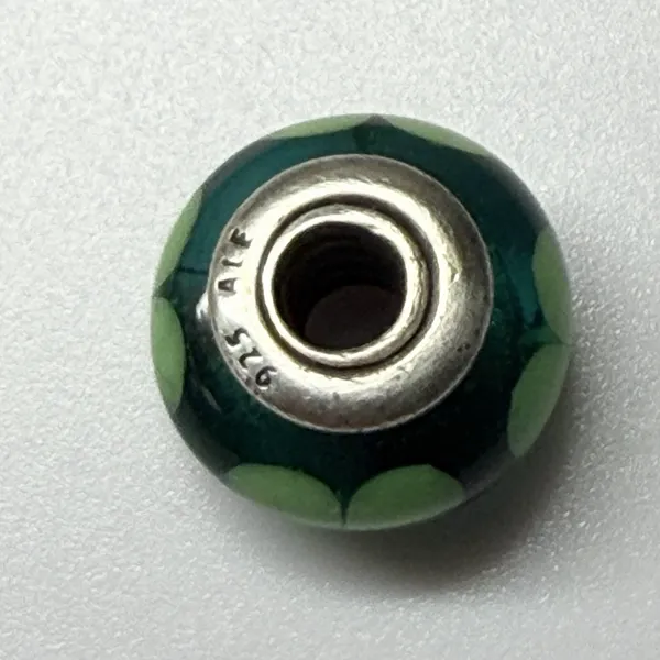Genuine PANDORA Green Murano 4 Leaf Clover Lucky Kiss Me I'm Irish Charm 790927 - Image 2
