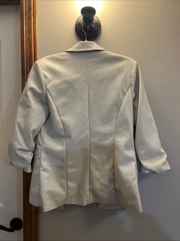 bagatelle Cream Vegan Leather Blazer Jacket - Image 14