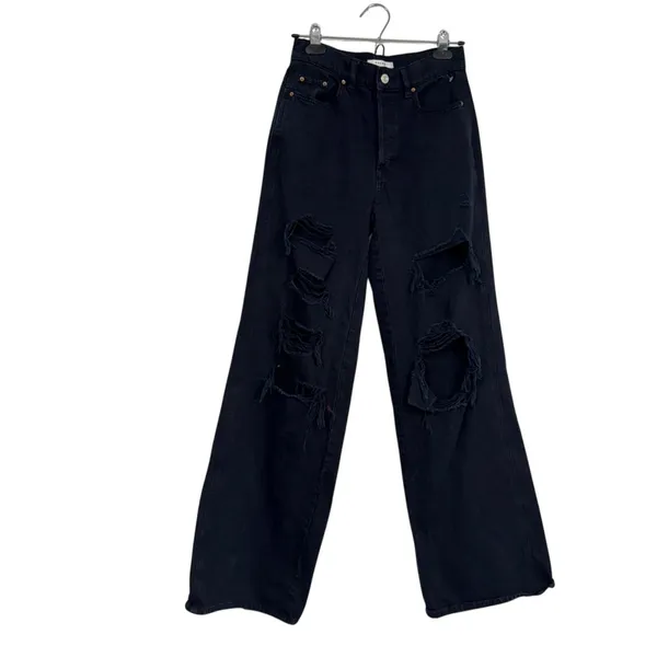 Pacsun Black Distressed Baggy Jeans Womens 25 Button Fly Casual Wide Leg Denim - Image 2