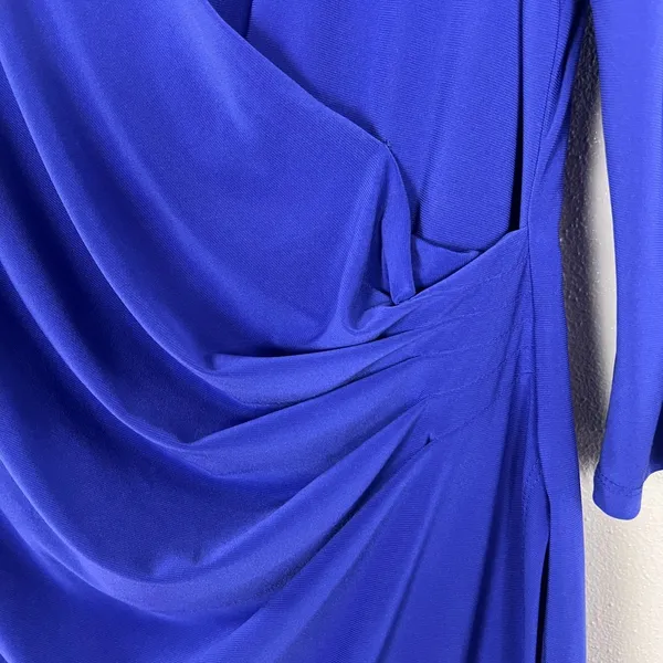 Lauren Ralph Lauren Dress 14 Purple‎ Faux Wrap Ruched Flattering Draped Classic - Image 4