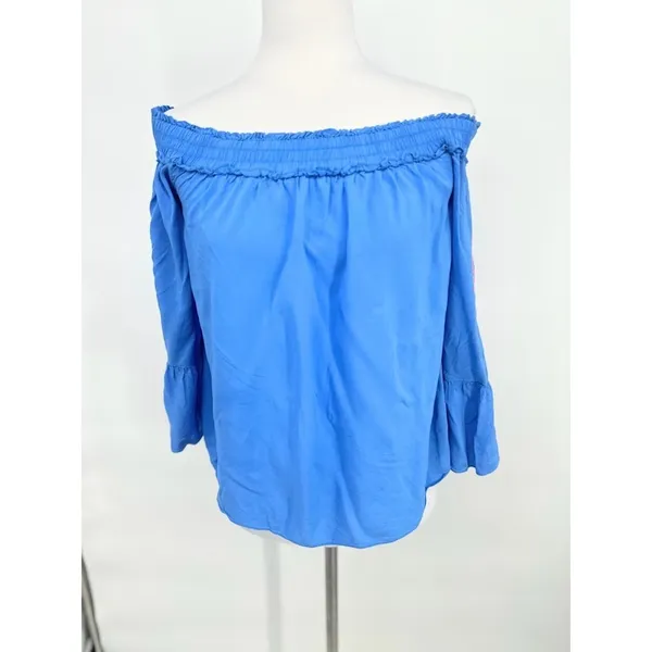 Lilly Pulitzer Moira Blue‎ Off Shoulder Embroidered Blouse Top Size Small Resort - Image 2