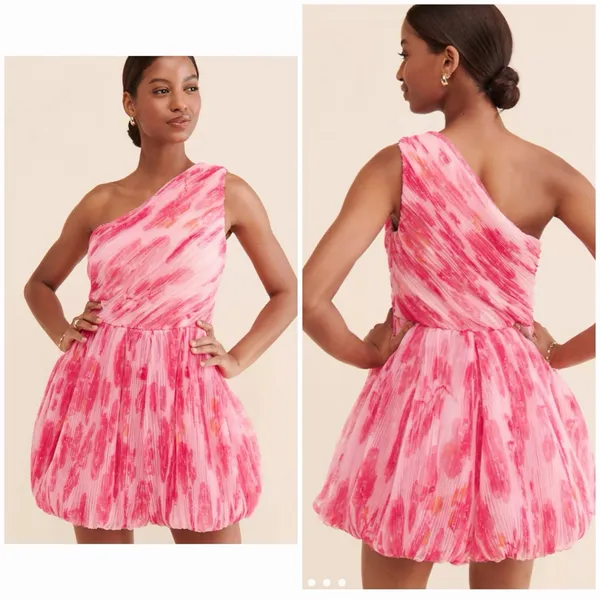Hutch Anthropologie One Shoulder Bubble Hem Dress 4 Pink Tulle Party Barbiecore - Image 2