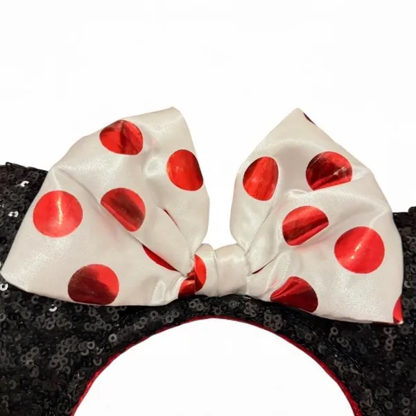 Disney Parks sequin White Bow Red Polka Dot Minnie Mouse Ears Headband - Image 4