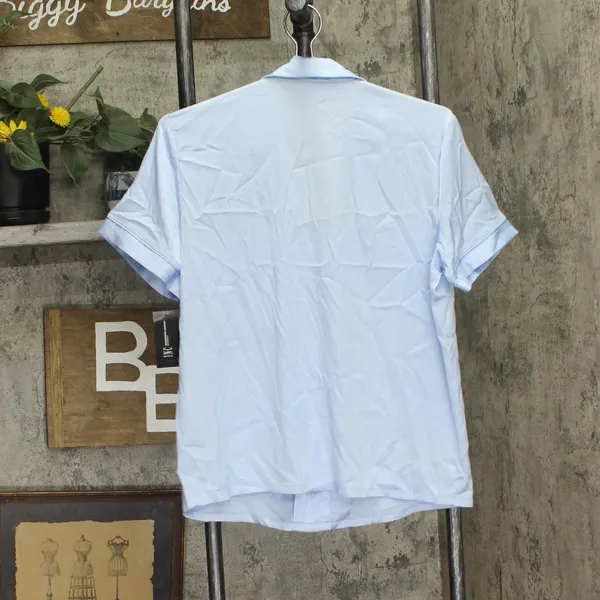 INC International Concepts Satin Short Sleeve Pajama Shirt Pale Spring Blue S - Image 2