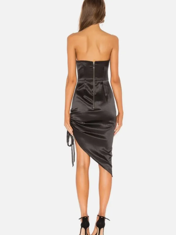 H:ours Julian Strapless Black Satin Asymmetric Sexy Mini Dress Small - Image 2