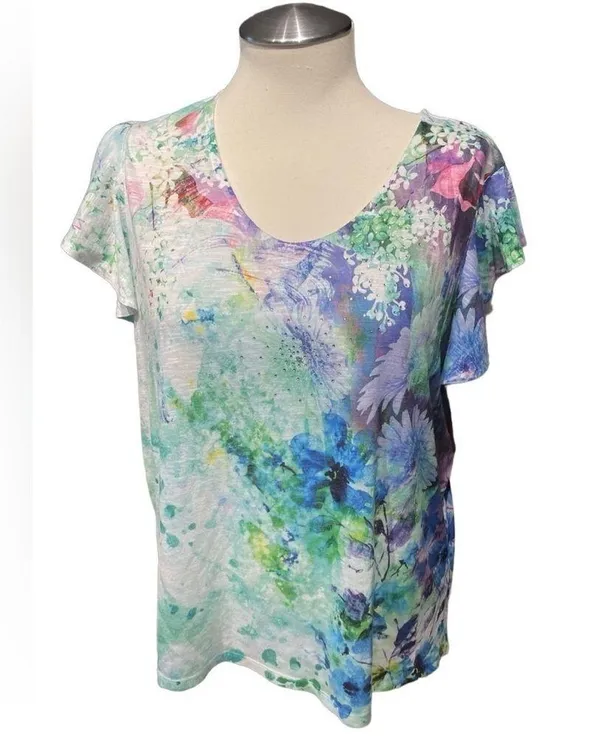 Time & True Floral V Neck Multicolor Shirt Sleeve Tee 2X NWOT - Image 7