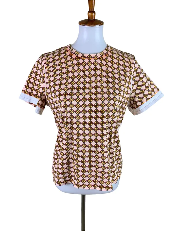 Tory Burch Logo Checker Print T-Shirt Large Short Sleeve - Image 2