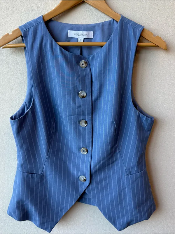 Sugarlips Marbles Striped Button Up Vest Top - Image 2