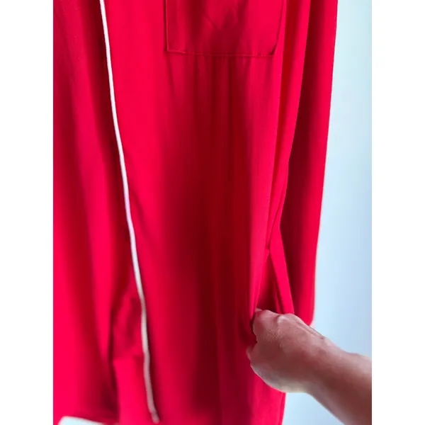 Red Button Front Nightgown Women's Medium Soft Pajama Sleep Shirt Pockets - Image 6
