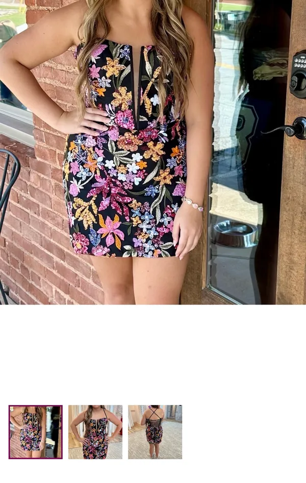 Alyce Paris Black & Floral Beaded Mini Dress - Image 2