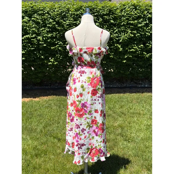 NEW Abercrombie Strawberry Floral‎ Ruffle Wrap Midi Autumn Wedding Guest Dress - Image 6