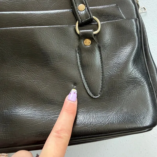 Faux leather‎ black double handle hobo bag purse zip multi compartment shoulder - Image 9