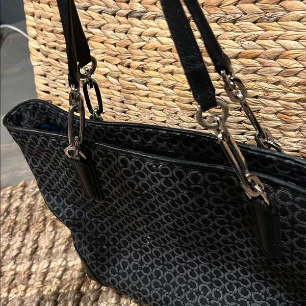 Coach Madison Op Art Needlepoint East West Tote- Black - Image 5