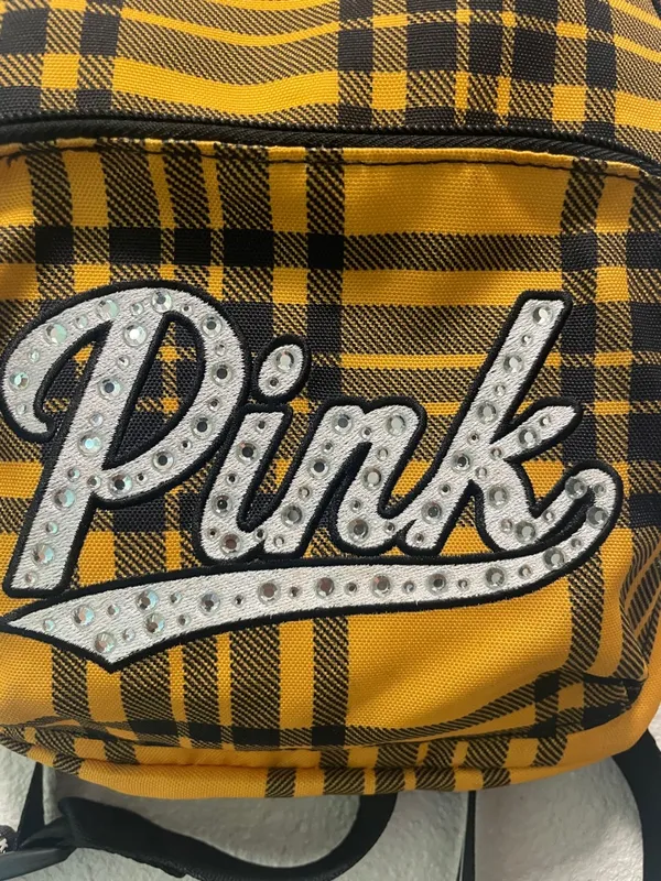 PINK Plaid Mini Backpack - Yellow & Black - Image 2