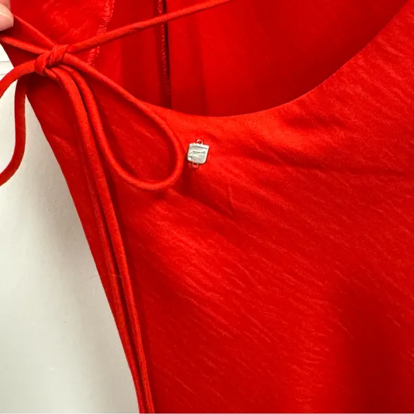 NWT Fabletics Satin Slip Midi Halter Dress Lace Up Back Red‎ Medium - Image 8