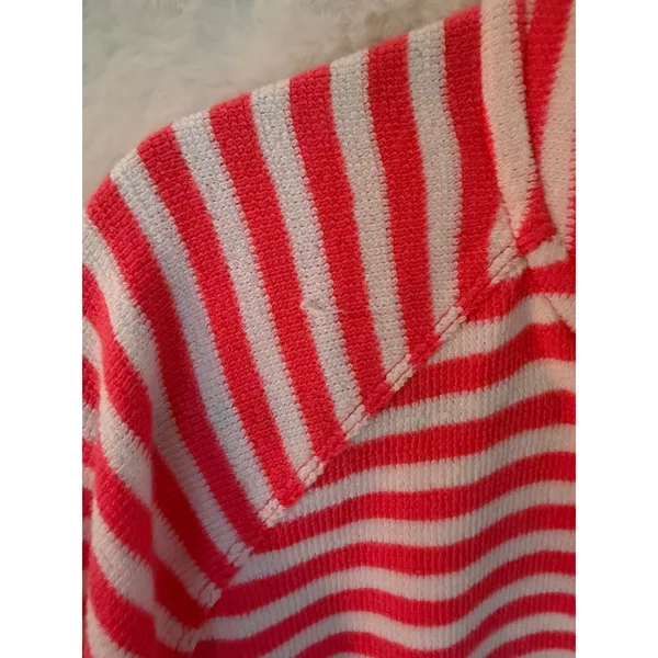Lilly Pulitzer Pink White Striped V-Neck Pullover Sweater Kangaroo Pocket Medium - Image 8
