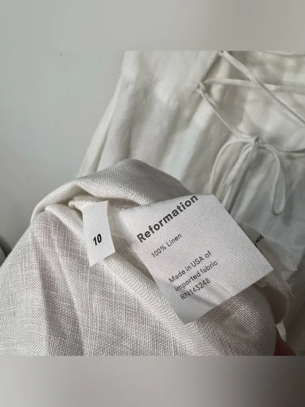 Reformation 100% linen sleeveless midi dress corset tie back white - Image 7
