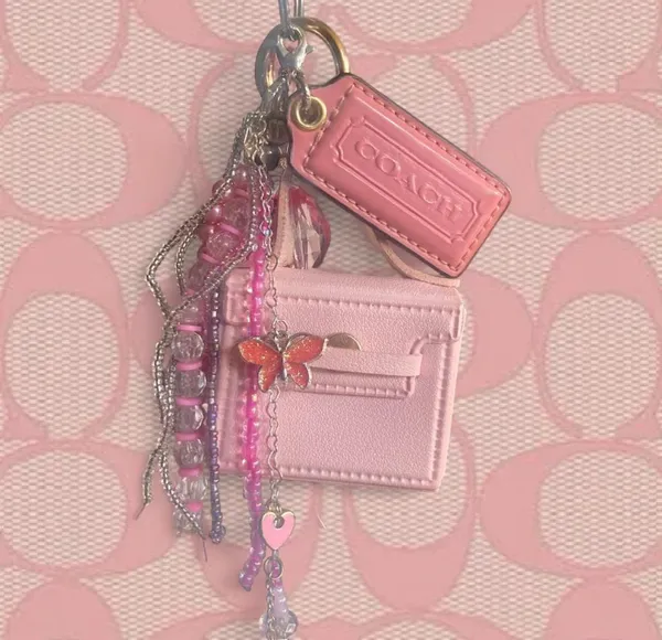 Coach Leather Hang Tag & Pink Butterfly Bag Charm With Coin Purse - Image 2