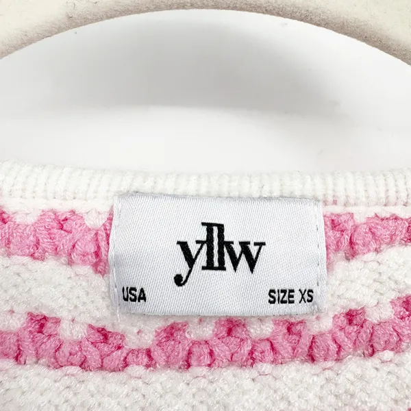 YLLW Womens Pink White Striped Textured Coquette Cropped Cardigan Sweater XS - Image 2