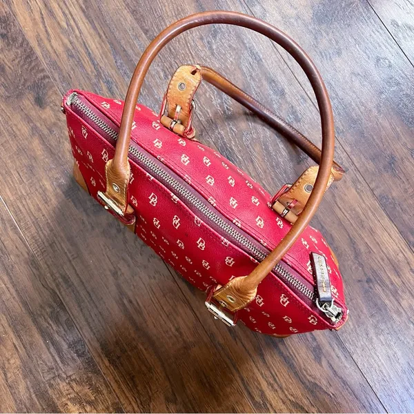 Dooney & Bourke • Domed Satchel purse bag Burning Red initials canvas wristlet - Image 8