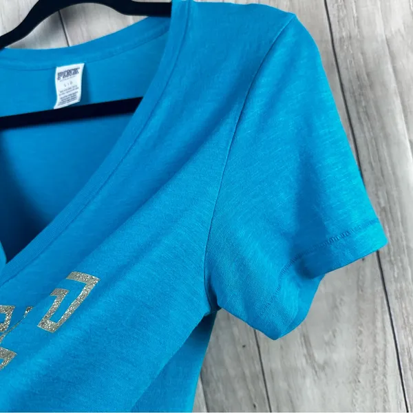 Vintage PINK Victoria's Secret Turquoise Tee with Gold Lettering - Image 4