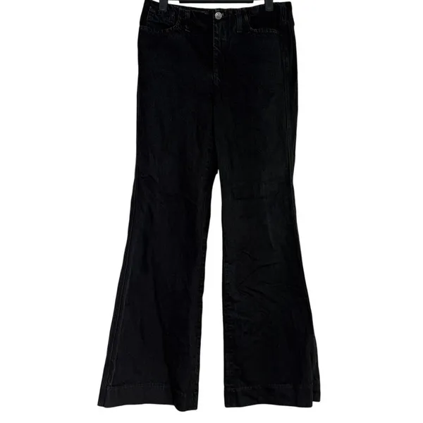 ZARA Mid Rise Wide Flare Leg Full Length Boot Cut Jean 100% Cotton 4 Black #4117 - Image 10