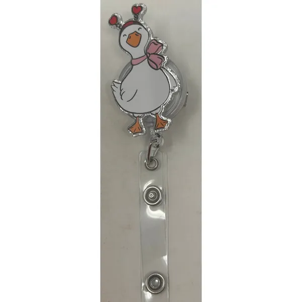 Duck Badge Pink Bow Red Heart Headband Retractable Work ID Holder Alligator Clip - Image 2