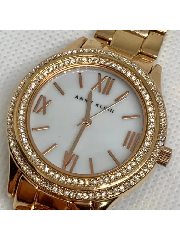 Anne Klein rose gold tone women watch mop dial 33mm Roman numerals 6” running - Image 3