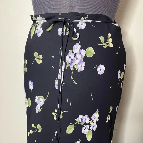 Y2K Vintage JKLA Dark Floral High Waist Tie Back Maxi Skirt Whimsigoth - Image 4