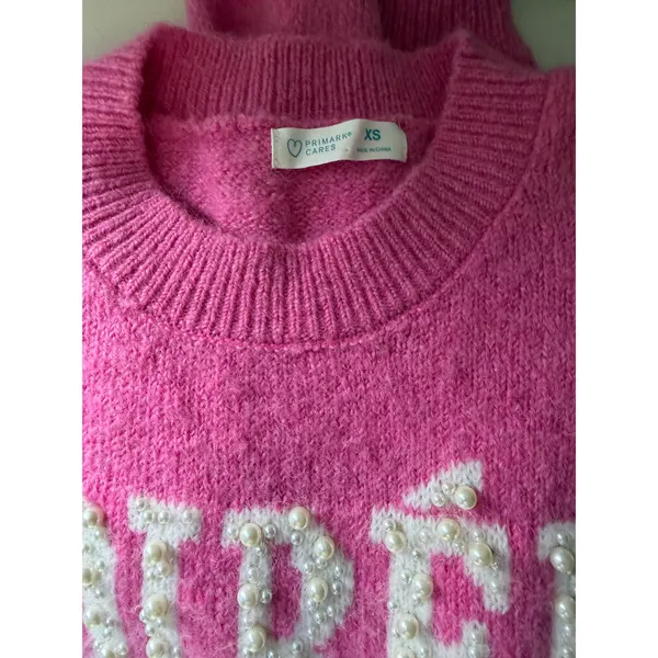SOIRÉE Pink Pearl Beaded Sweater XS Hot Pink Knit Primark Cares - Image 5