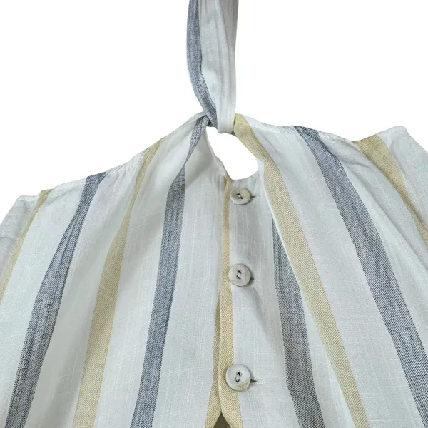 LUNIK Striped Lightweight Cropped Collared Button Up Tie Front Blouse‎ Size M - Image 3