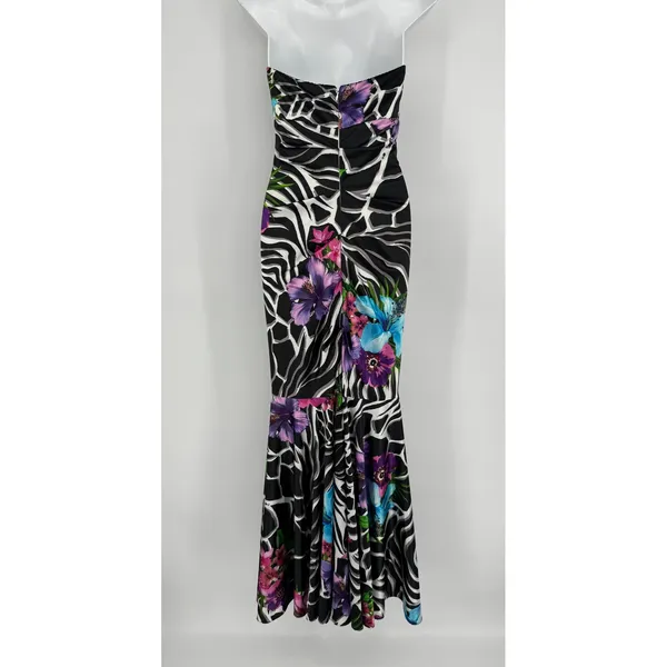 Cache Strapless Floral Zebra Mermaid Gown Size 2 Black Vintage Y2K Prom Party - Image 6
