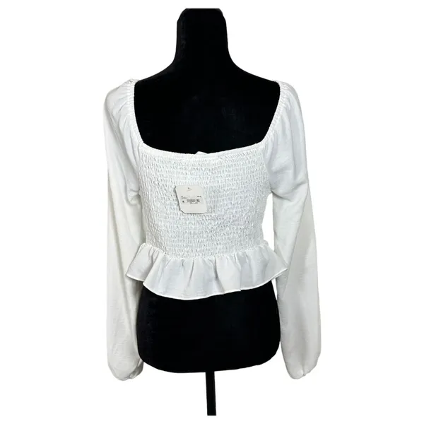 Altar'd State Off White Long Sleeve Crop Peplum Boho Festival Blouse Large NEW - Image 2