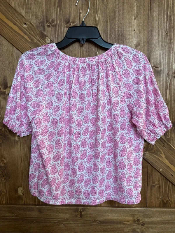 Boden Women’s US 8 Pink White Paisley Print Button Front Puff Sleeve Blouse(9365 - Image 4