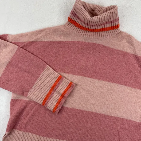 J.CREW Womens Striped Pink Alpaca Wool Blend Turtleneck Sweater Size S‎ - Image 2
