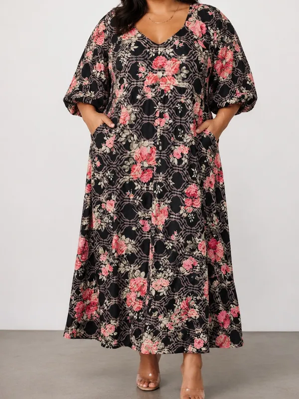 Baltic Born Ivanna Black Floral Embroidered Cottagecore Satin Midi Dress - Image 10