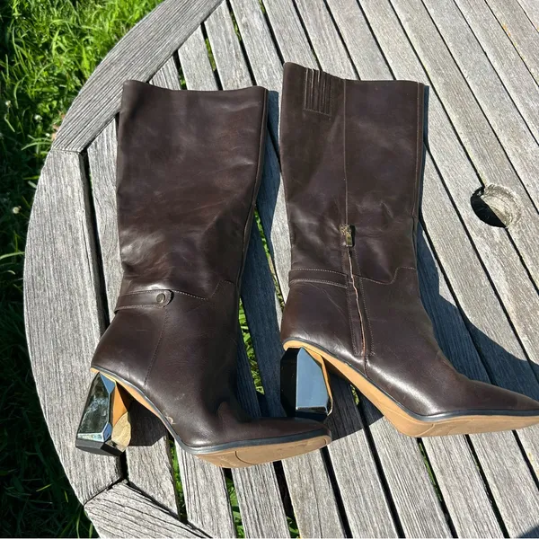 Franco Sarto Tiera Brown Leather High Shaft Heeled Boots‎ size 10 - Image 8