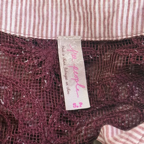 Free People Crochet Lace Back Top Pintuck Pleat Tunic Womens S Burgundy BOHO - Image 3