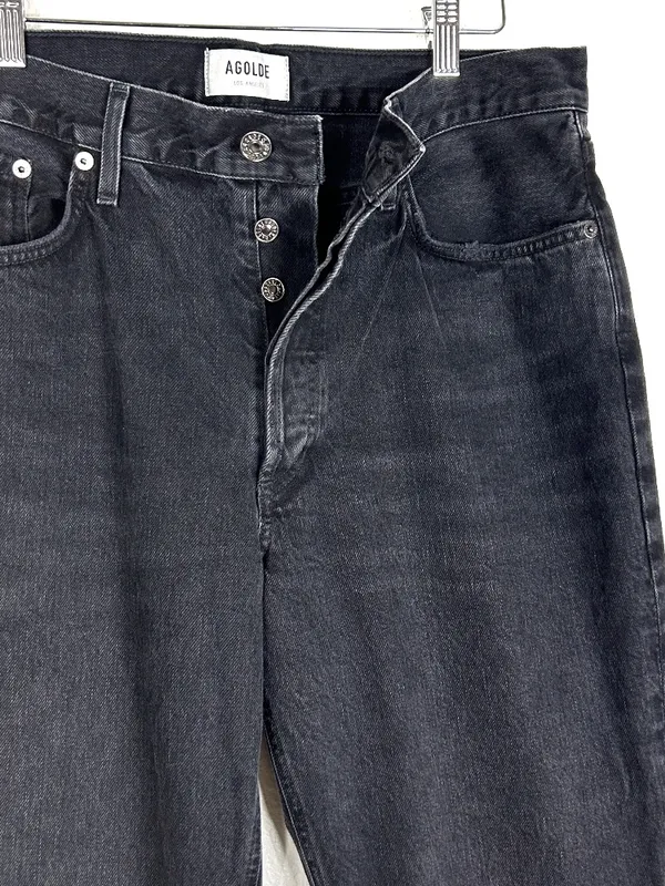 AGOLDE Lana organic cotton dark gray black straight leg distressed jeans size 30 - Image 4