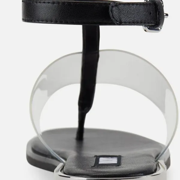 DKNY Ava Ankle T-Strap Thong Sandals Women's 6 Black Clear Minimalist Modern‎ - Image 2