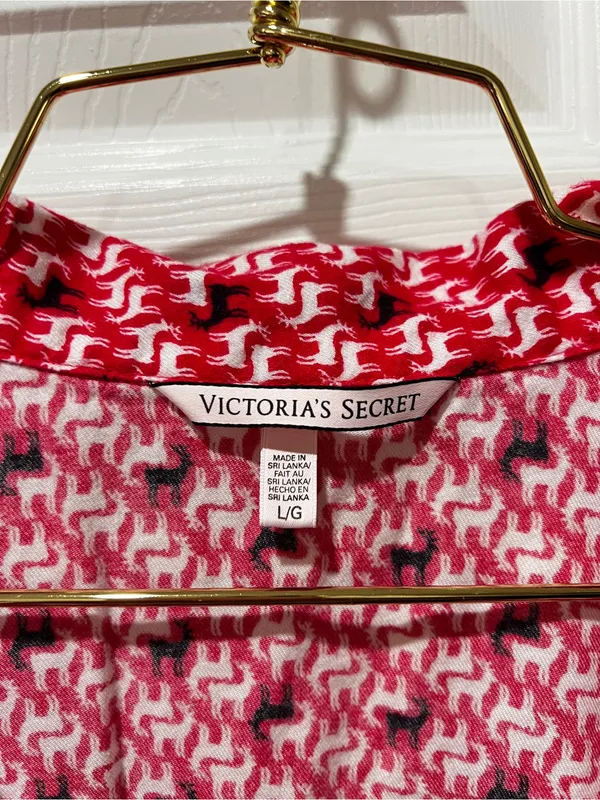 Victoria's Secret Flannel Reindeer Prints Pajama Set Size Large Red Black White - Image 10