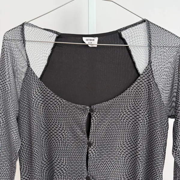 Cotton On Y2K baby Tee‎ cropped Mesh Button Up Crop Top Gray size M - Image 2