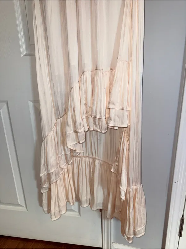 Mable Satin Halter Neck Champagne Color High-Low Dress - Size Medium - Image 4