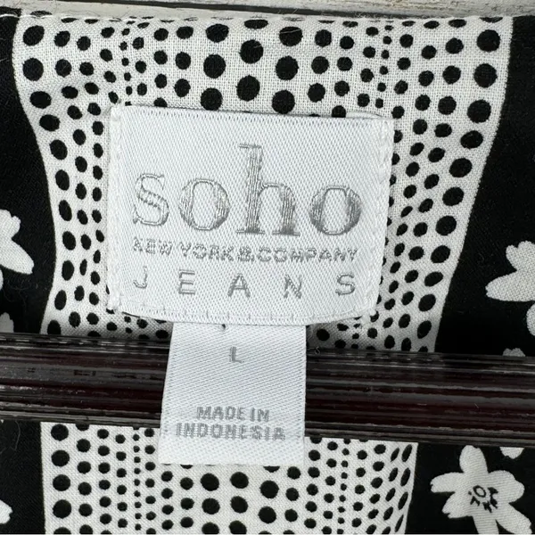 Soho New York & Comp Boho Fringe‎ Hem Floral Popover Shirt White Black Large - Image 10
