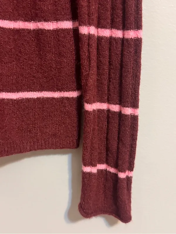Madewell Merino Wool Alpaca Striped Mock Neck Sweater Burgundy Pink S - Image 4