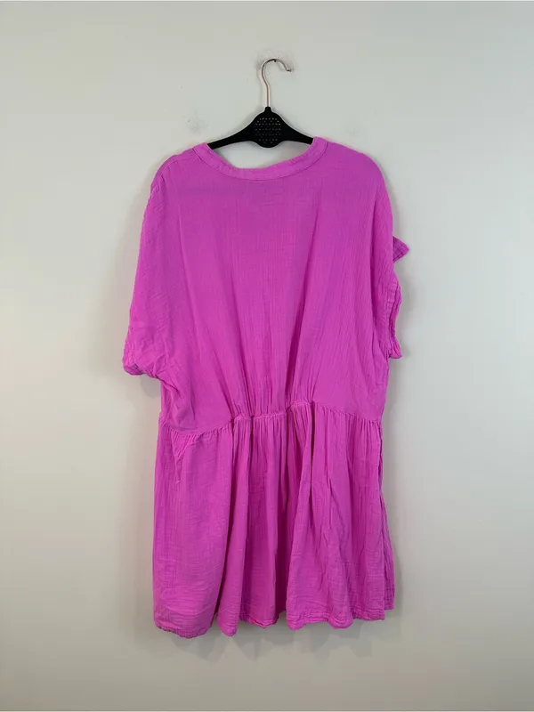 GAP Cotton Gauze Mini Shirtdress Bright Pink Button Front Size XXL - Image 5