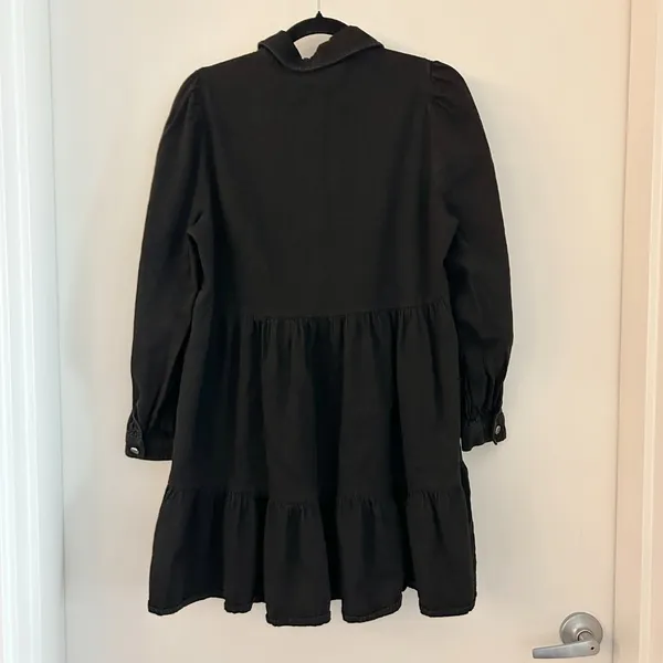 Zara Chambray Denim Ruffle Tiered Poplin Dress in Black Size M - Image 10