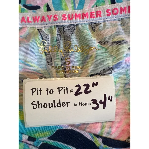 Lilly Pulitzer‎ Etta Dress Navy Blue Floral Pima Cotton Long Sleeve Shift Small - Image 3