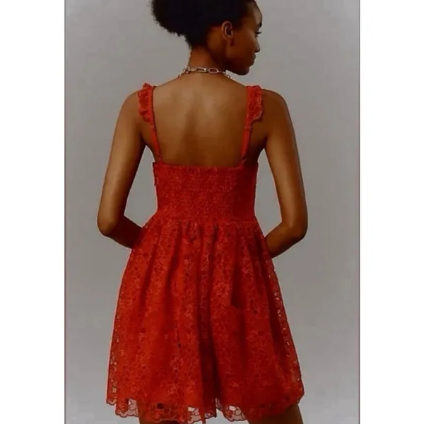 Anthropologie Ruffle Strap Corset Lace Mini Dress Lipstick Red Coquette NWT XL - Image 2