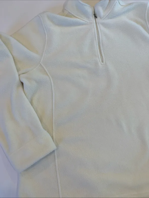 L.L. Bean Women's XL Extra Large Cream Mock Neck Quarter Zip Fleece Pullover - Image 2